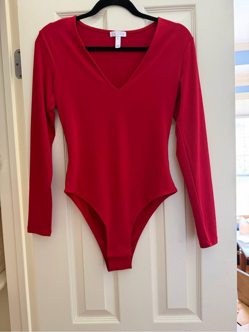 Leith Red Long-Sleeve V-Neck Bodysuit